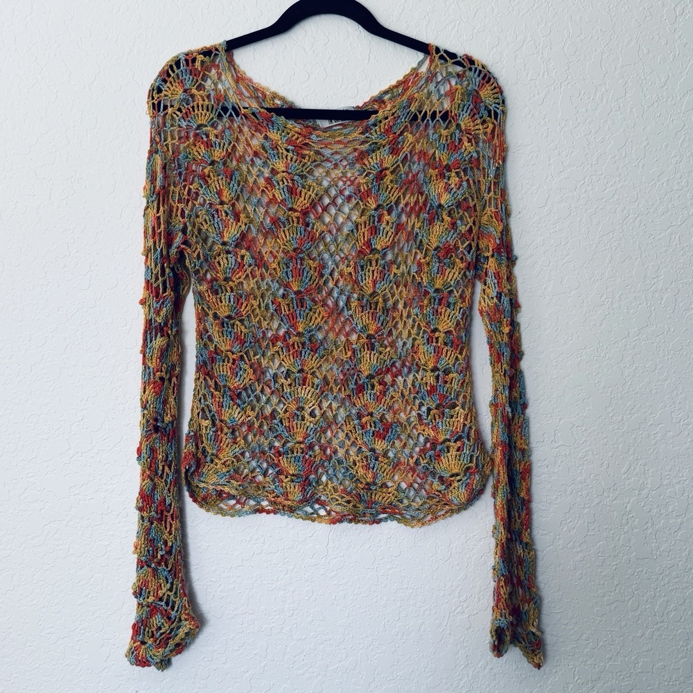 Vintage Open Knit Crochet Sweater Small? Fairy Boho Beach Hippie 90s Handmade